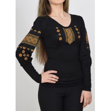 Embroidered t-shirt with long sleeves "Grace" brown on black